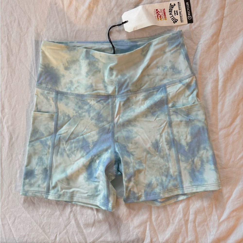 Billabong Light Blue Tie-Dye High-Waist Bike Shorts with Pockets